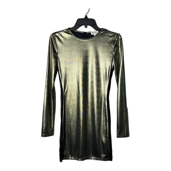 1894. SUPERDOWN MARIANNA MESH MINI DRESS SIZE SMALL METALLIC GOLD‎ IN COLOR - Picture 4 of 12